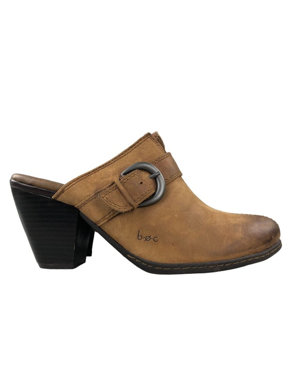 BOC Women's Size 7 Brown Leather Closed Toe High Heel Buckle Mules BC2610